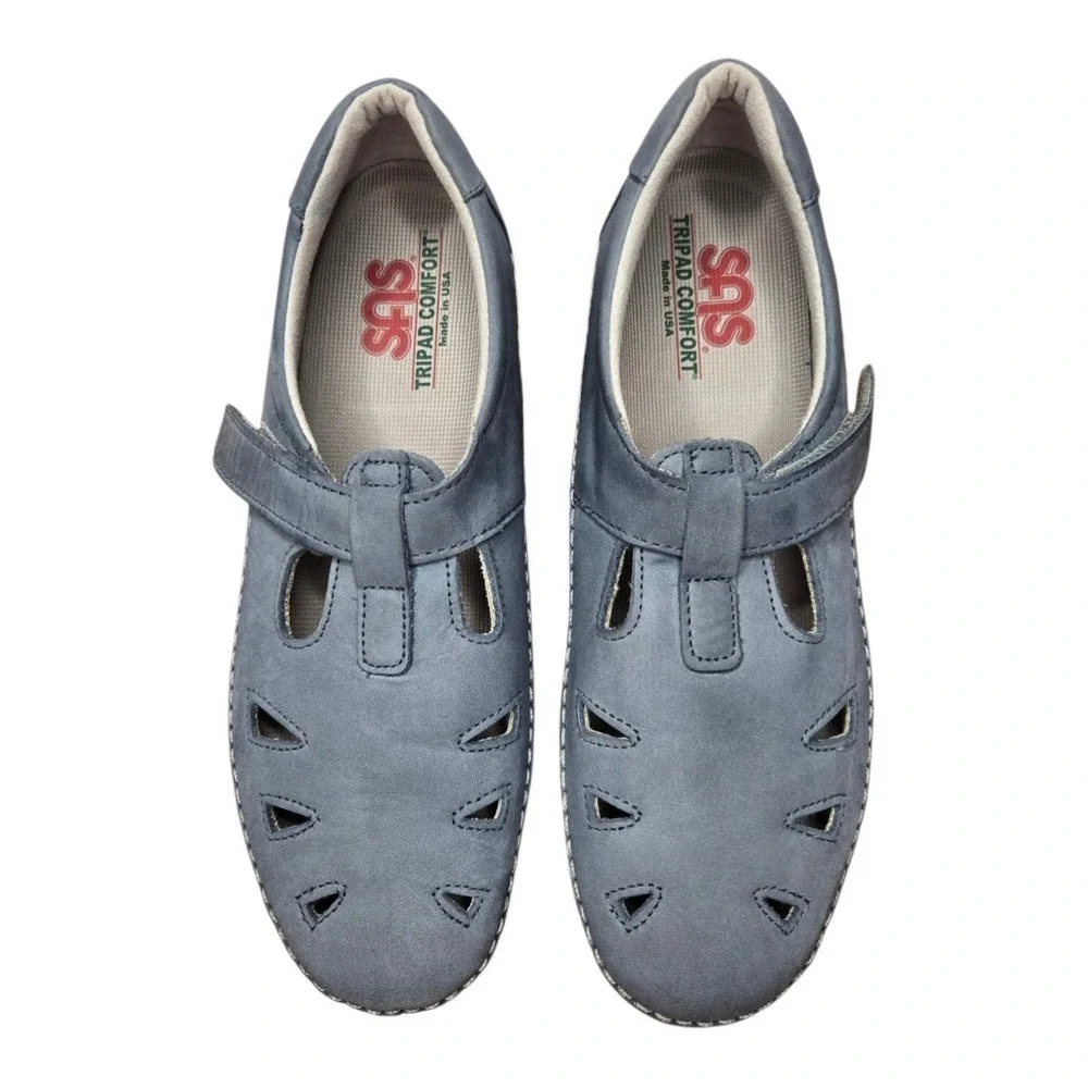 SAS Roamer Denim Leather T Strap Comfort Walking Shoes 8.5M Mary Jane Casual USA